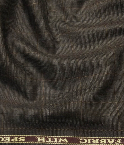 Combo of Raymond Dark Brown Self Checks Trouser Fabric With Soktas Off-White 100% Cotton Striped Shirt Fabric (Unstitched)