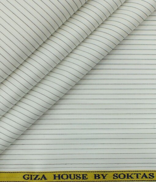 Combo of Raymond Black Self Checks Trouser Fabric With Soktas White 100% Cotton Black Striped Shirt Fabric (Unstitched)