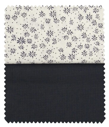 Combo of Raymond Dark Blue Self Design Trouser Fabric With Monza White 100% Cotton Blue Printed Shirt Fabric (Unstitched)
