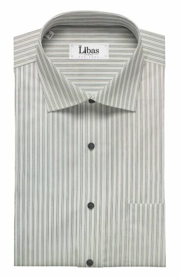 Combo of Raymond Blackish Grey Self Design Trouser Fabric With Bombay Rayon White 100% Cotton Black Striped Shirt Fabric (Unstitched)