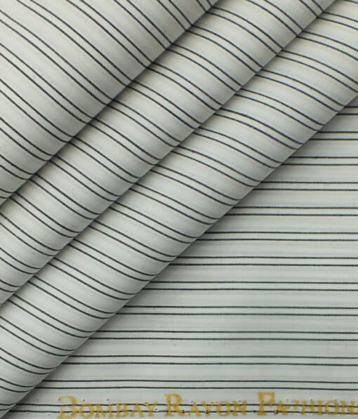 Combo of Raymond Blackish Grey Self Design Trouser Fabric With Bombay Rayon White 100% Cotton Black Striped Shirt Fabric (Unstitched)