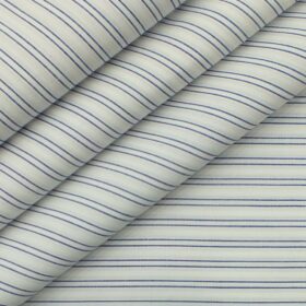 Combo of Raymond Dark Navy Blue Structured Trouser Fabric With Bombay Rayon White 100% Cotton Blue Striped Shirt Fabric (Unstitched)