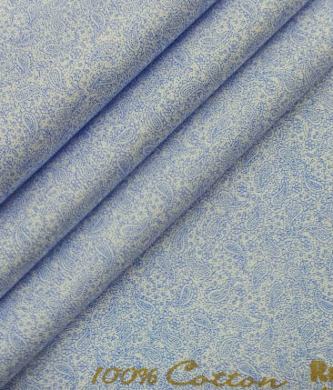 Combo of Raymond Dark Blue Broad Checks Trouser Fabric With Bombay Rayon White 100% Cotton Blue Paisley Print Shirt Fabric (Unstitched)
