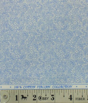 Combo of Raymond Dark Blue Broad Checks Trouser Fabric With Bombay Rayon White 100% Cotton Blue Paisley Print Shirt Fabric (Unstitched)