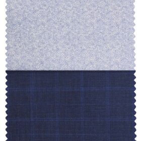 Combo of Raymond Dark Blue Broad Checks Trouser Fabric With Bombay Rayon White 100% Cotton Blue Paisley Print Shirt Fabric (Unstitched)