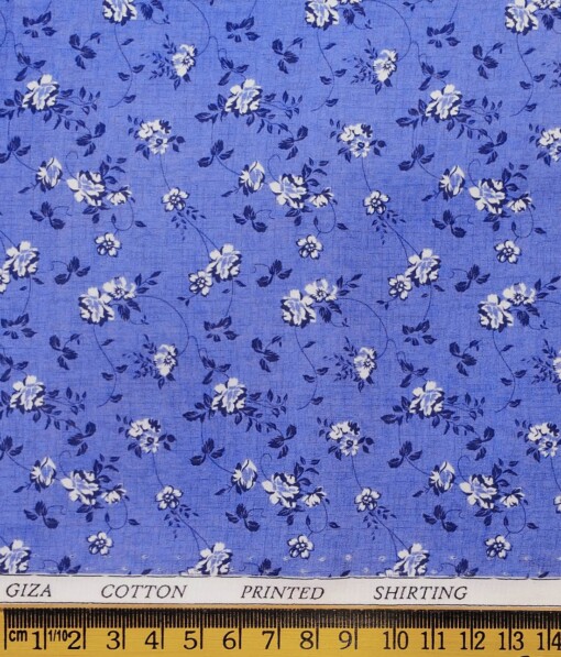 Raymond Blue 100% Giza Cotton Floral Printed Shirting Fabric