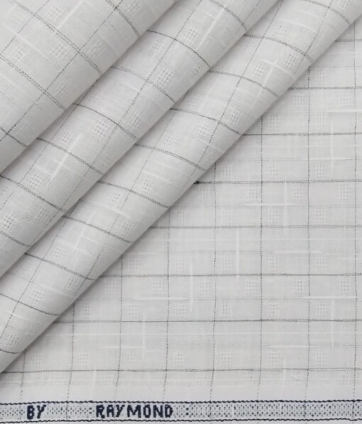 Raymond White Khadi Look Poly Cotton Grey Checks & Dobby Shirting Fabric