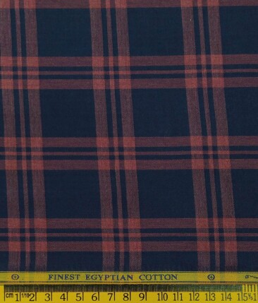 Soktas Blue 100% Giza Cotton Red Broad Checks Shirt Fabric (1.60 M)