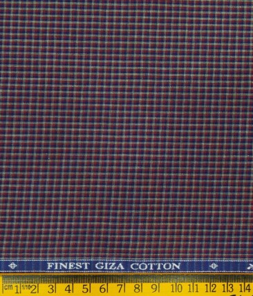 Soktas Maroon 100% Giza Cotton Blue & Grey Micro Checks Shirt Fabric (1.60 M)