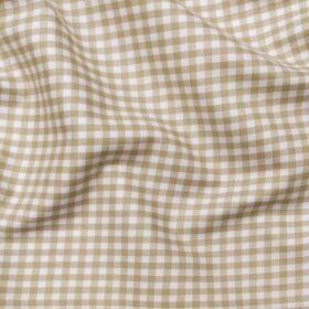 Soktas Off-White 100% Giza Cotton Beige Checks Shirt Fabric (1.60 M)