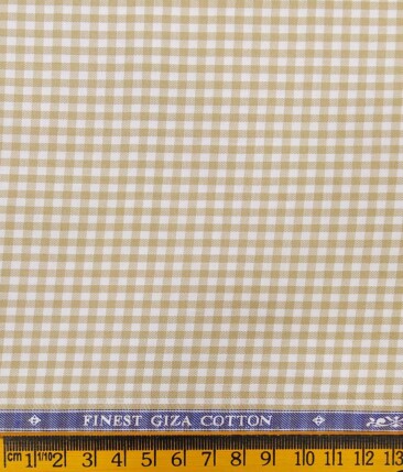 Soktas Off-White 100% Giza Cotton Beige Checks Shirt Fabric (1.60 M)