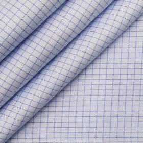 Soktas SkyBlue 100% Giza Cotton Checks Shirt Fabric (1.60 M)
