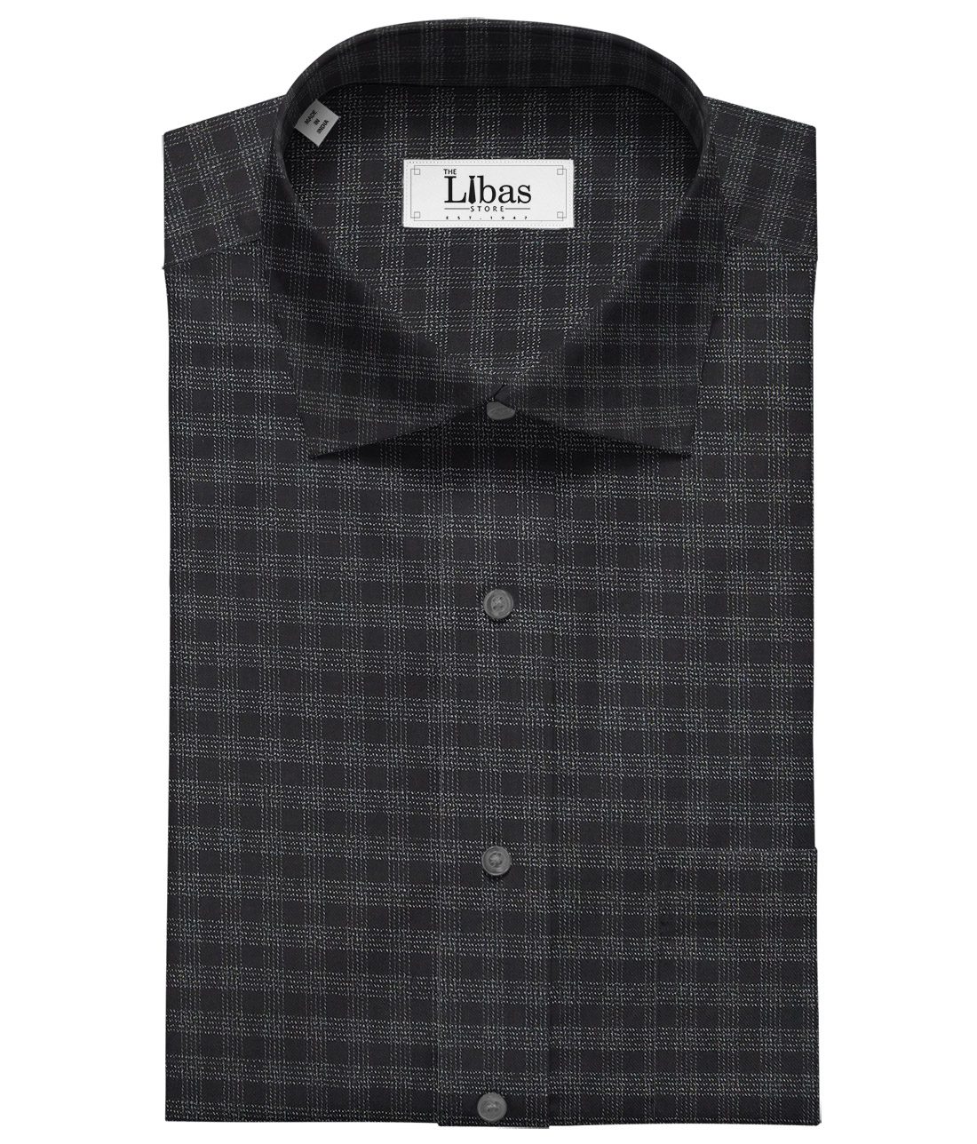 Soktas Black 100% Giza Cotton Grey Checks Shirt Fabric (1.60 M)