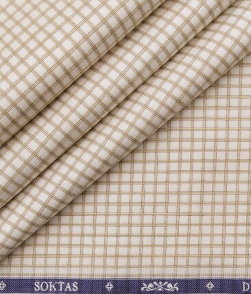 Soktas Cream 100% Supima Cotton Super 70's Light Brown Checks Shirt Fabric (1.60 M)