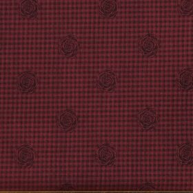 Soktas Maroon Red 100% Egyptian Giza Cotton 2 Ply Black Checks & Floral Dobby Shirting Fabric