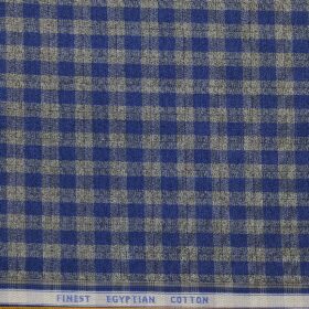 Soktas Blue & Light Grey 100% Giza Cotton Checks Shirt Fabric (1.60 M)