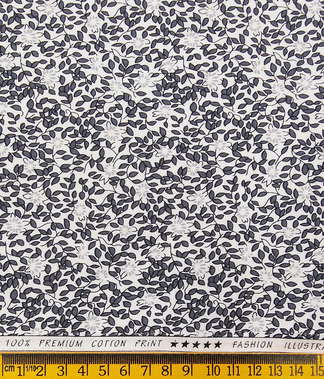 Solino White 100% Premium Cotton Dark Grey Floral Printed Shirt Fabric (1.60 M)