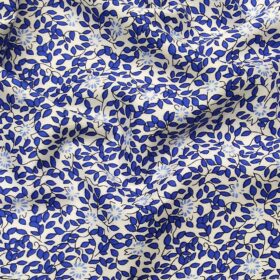 Solino White 100% Premium Cotton Royal Blue Floral Printed Shirt Fabric (1.60 M)
