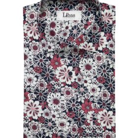 Solino Blue 100% Premium Cotton Floral Printed Shirt Fabric (1.60 M)