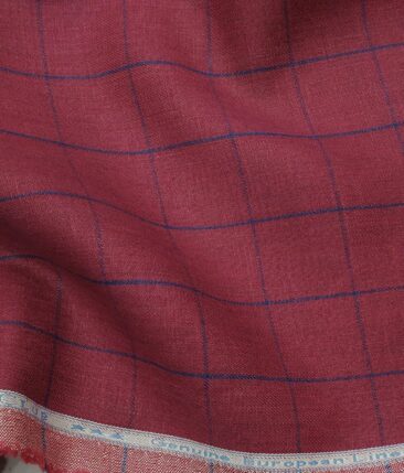 Linen Club Men's Genuine European Linen Dark Beet Red Broad Checks Unstitched Blazer Fabric (2 Meter)