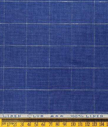 Linen Club Men's Genuine European Linen Royal Blue Broad Checks Unstitched Blazer Fabric (2 Meter)