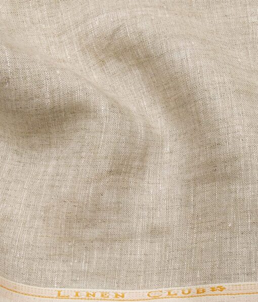 Linen Club Men's Tan Beige 40 LEA Pure Linen Self Design Unstitched Shirt Fabric (1.60 Meter)