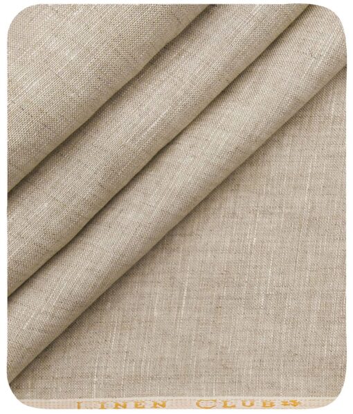 Linen Club Men's Tan Beige 40 LEA Pure Linen Self Design Unstitched Shirt Fabric (1.60 Meter)
