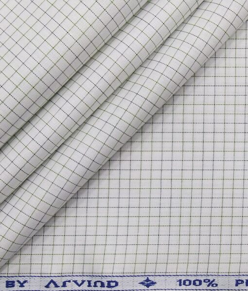 Arvind Men's Off-White 100% Premium Cotton Green & Black Checks Shirt Fabric (1.60 M)