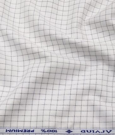 Arvind Men's White 100% Premium Cotton Black Checks Shirt Fabric (1.60 M)