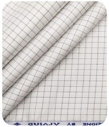 Arvind Men's White 100% Premium Cotton Black Checks Shirt Fabric (1.60 M)