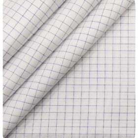 Arvind Men's White 100% Premium Cotton Blue Checks Shirt Fabric (1.60 M)