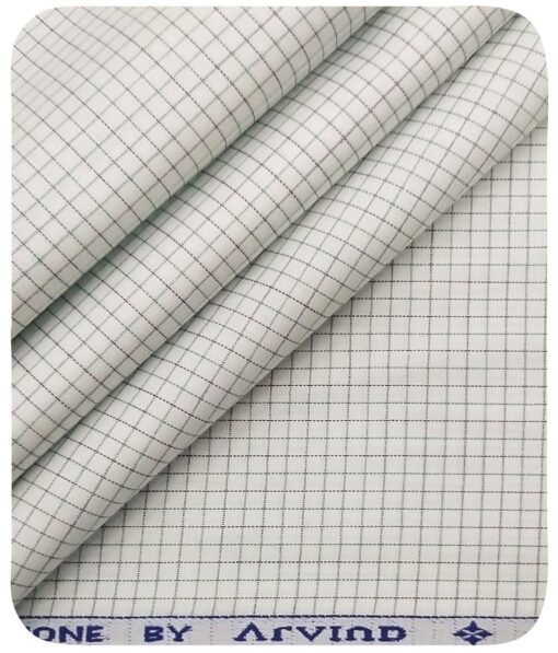Arvind Men's White 100% Premium Cotton Green & Blue Checks Shirt Fabric (1.60 M)