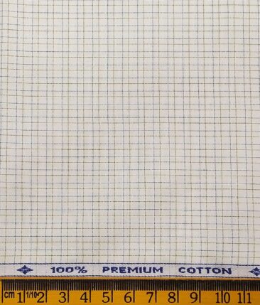 Arvind Men's White 100% Premium Cotton Brown & Sea Green Checks Shirt Fabric (1.60 M)