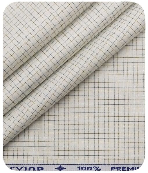 Arvind Men's White 100% Premium Cotton Brown & Sea Green Checks Shirt Fabric (1.60 M)