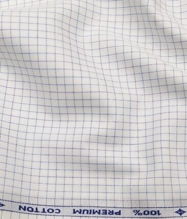 Arvind Men's White 100% Premium Cotton Firozi Blue Checks Shirt Fabric (1.60 M)