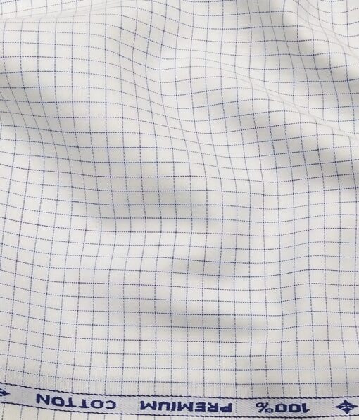 Arvind Men's White 100% Premium Cotton Firozi Blue Checks Shirt Fabric (1.60 M)