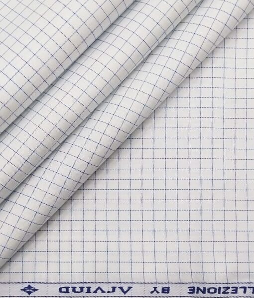 Arvind Men's White 100% Premium Cotton Firozi Blue Checks Shirt Fabric (1.60 M)