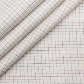 Arvind Men's White 100% Premium Cotton Green & Brown Checks Shirt Fabric (1.60 M)