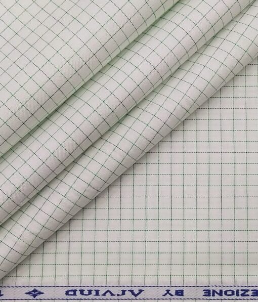 Arvind Men's Off-White 100% Premium Cotton Lime Green Checks Shirt Fabric (1.60 M)