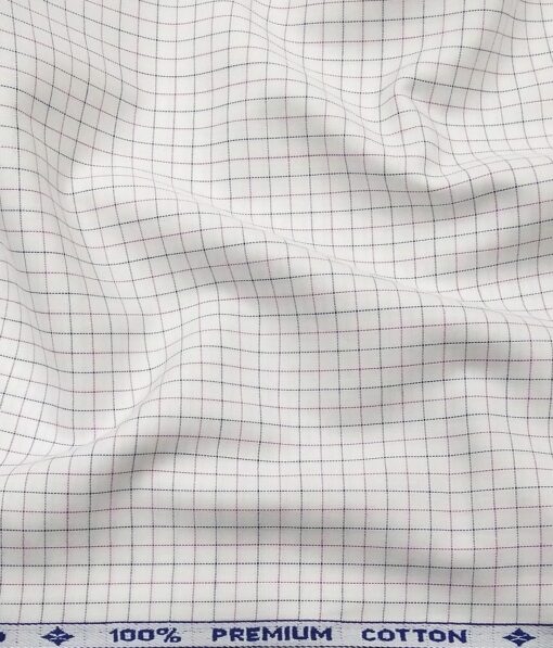 Arvind Men's Off-White 100% Premium Cotton Pink & Blue Checks Shirt Fabric (1.60 M)