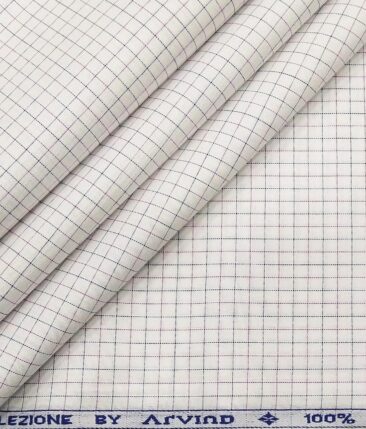 Arvind Men's Off-White 100% Premium Cotton Pink & Blue Checks Shirt Fabric (1.60 M)