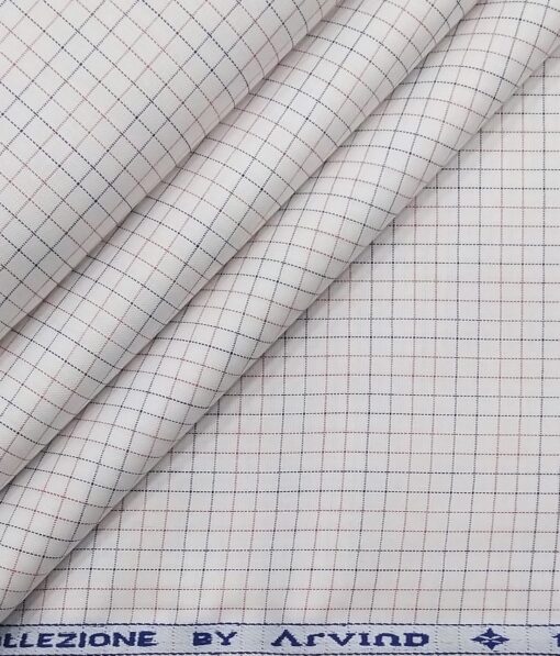 Arvind Men's Off-White 100% Premium Cotton Pink & Purple Checks Shirt Fabric (1.60 M)