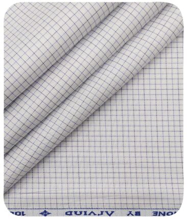 Arvind Men's White 100% Premium Cotton Purple & Black Checks Shirt Fabric (1.60 M)