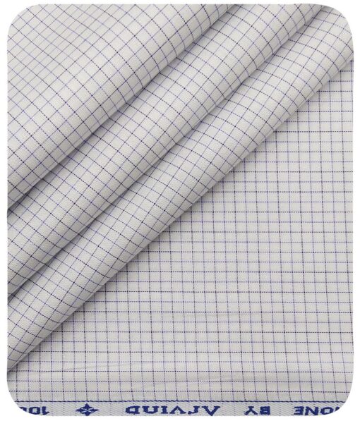 Arvind Men's White 100% Premium Cotton Purple & Black Checks Shirt Fabric (1.60 M)