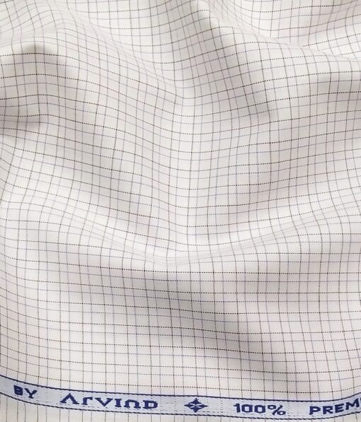 Arvind Men's White 100% Premium Cotton Purple & Brown Checks Shirt Fabric (1.60 M)