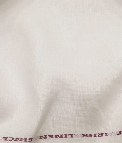 Burgoyne Men's White 100% Irish Linen Solids Unstitched Shirt Fabric (1.60 Meter)