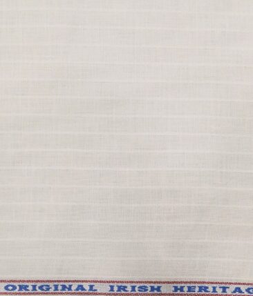 Burgoyne Men's White 100% Irish Linen Self Striped Unstitched Shirt Fabric (1.60 Meter)