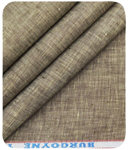 Burgoyne Men's Brown 100% Irish Linen Self Deisgn Unstitched Shirting Fabric (2.25 Meter)