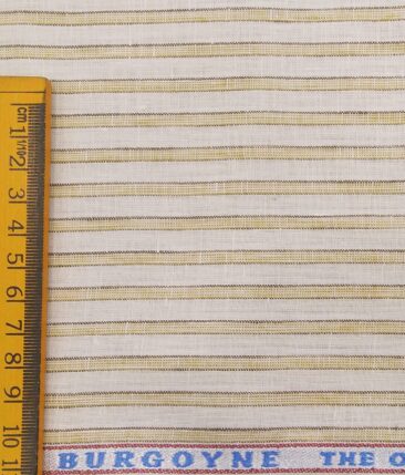 Burgoyne Men's Off-White 100% Irish Linen Beige & Brown Striped Unstitched Shirt Fabric (1.60 Meter)