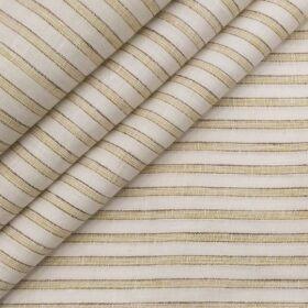 Burgoyne Men's Off-White 100% Irish Linen Beige & Brown Striped Unstitched Shirt Fabric (1.60 Meter)
